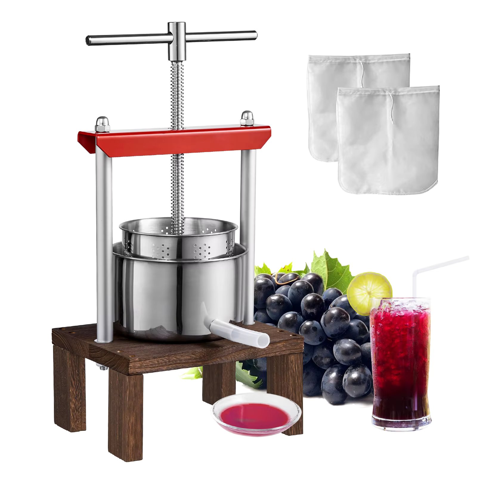VEVOR 2L Orange Juicer Extractor Stainless Steel Household Manual Squeezer Fruit Tincture Wine Olive Pressing Kitchen Machine