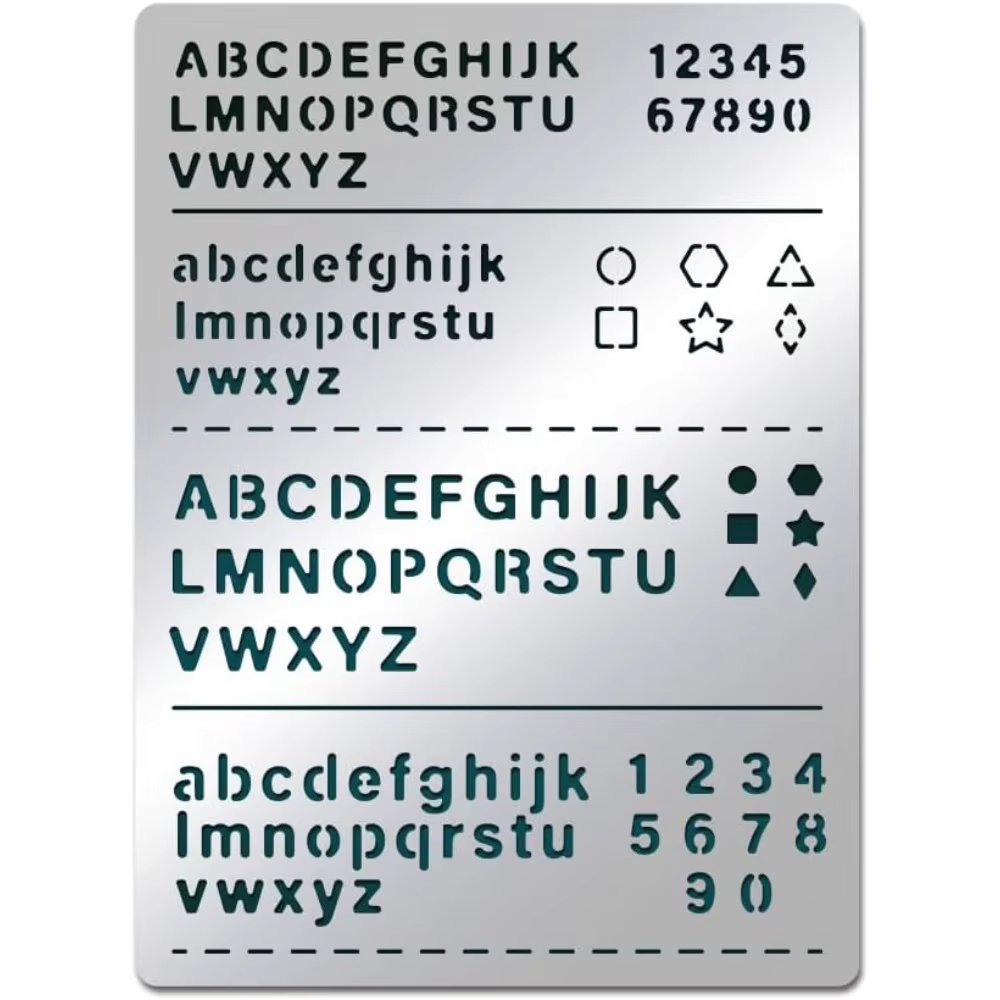 Metal Letter Stencils, Upper and Lower Case Letters, Pentagrams, Triangles Stainless Steel Stencil, Logbook Tool for Painting