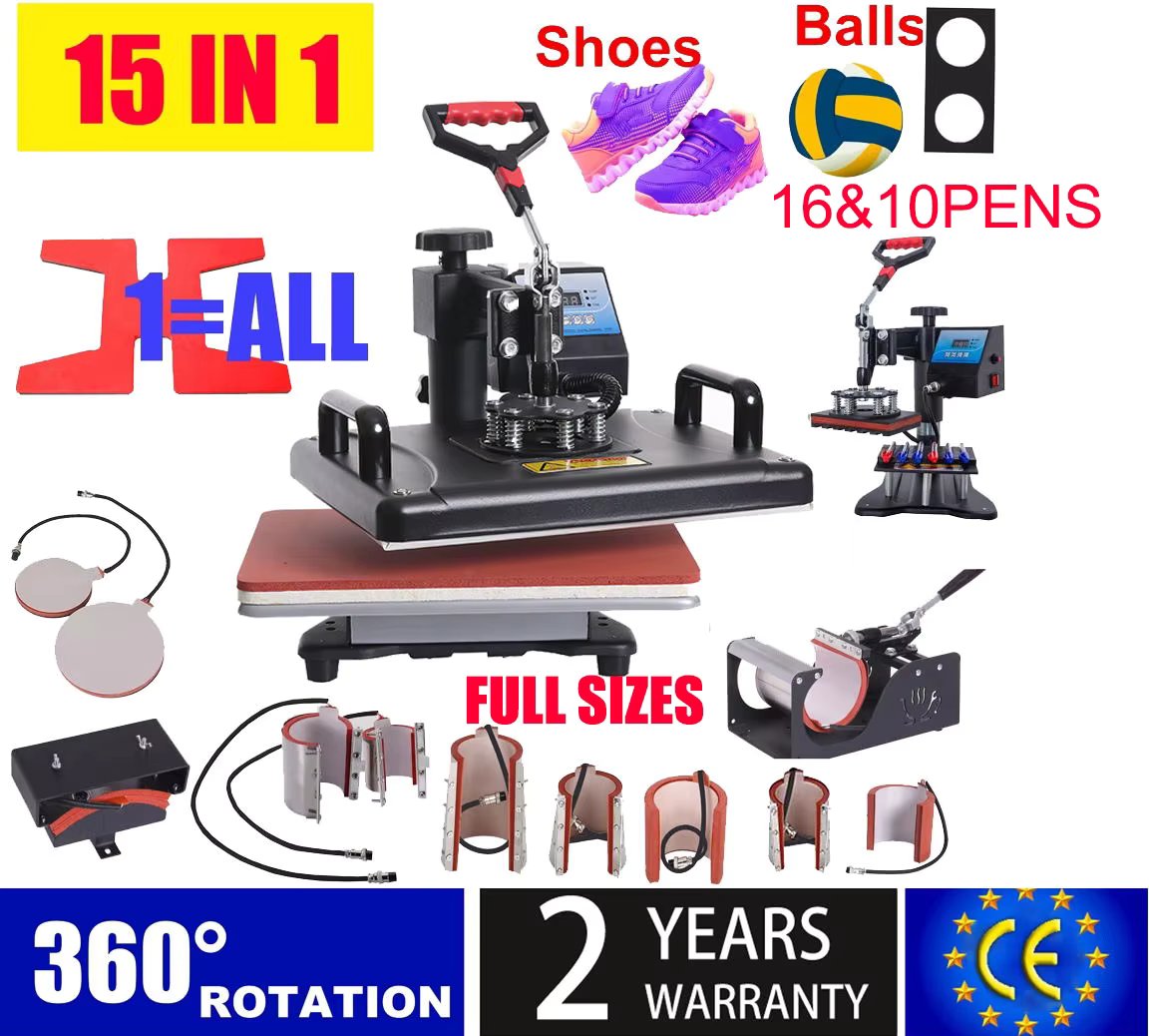 15 in 1 Heat Press Machine/ Sublimation Machine Heat Press Printer for T-shirts Plates/Cap/Mug/Phone Covers/pen/football etc