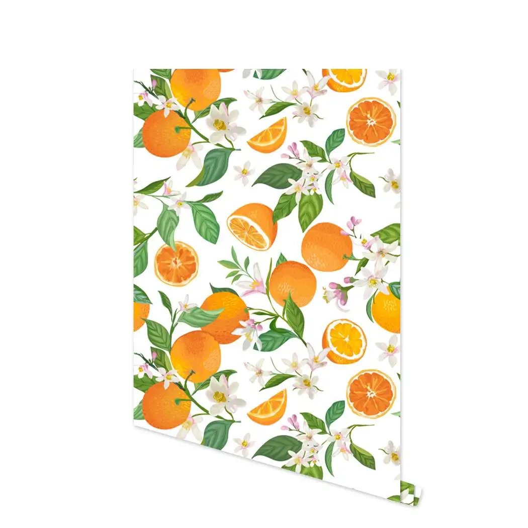 Peel and Stick Removable Wallpaper Oranges Kitchen Decor Summer Fruit Orange Blossoms Citrus Print Self-Adhesive Wallpaper