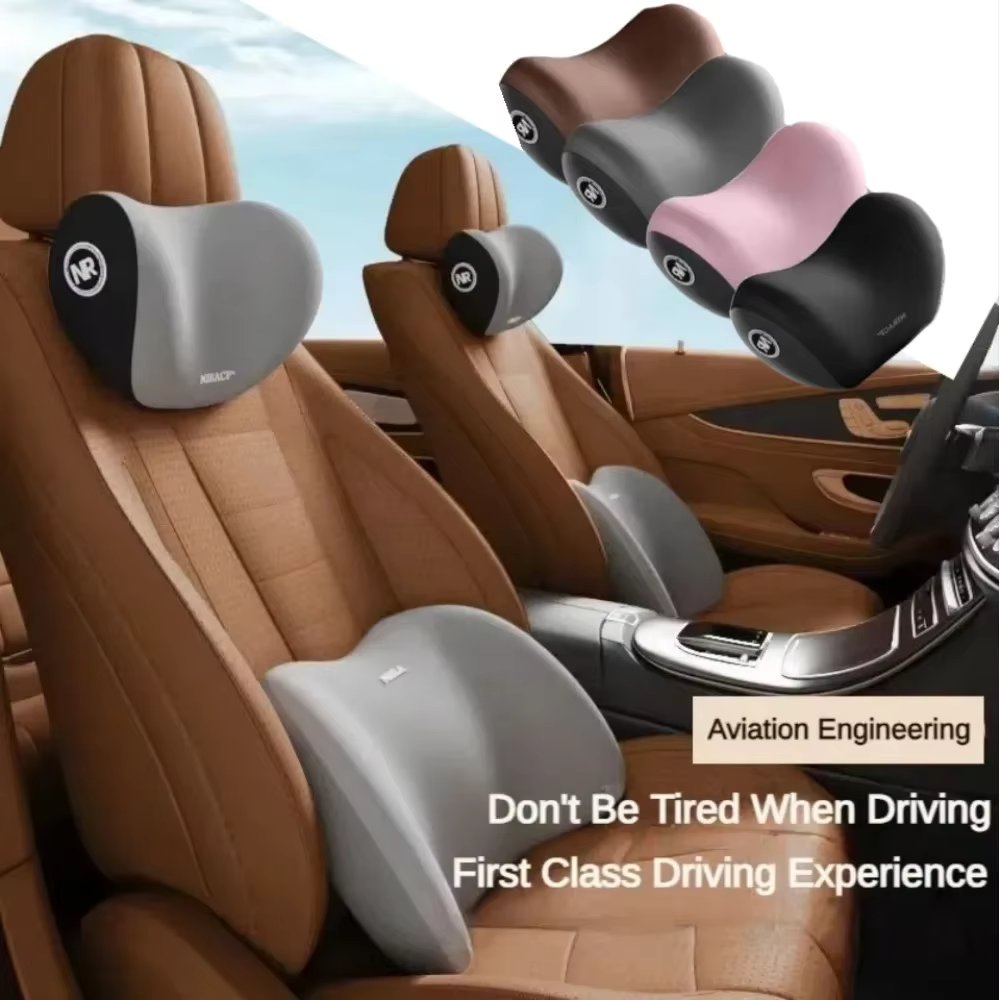Car Headrest Waist Pillow Set Memory Cotton Car Pillow Neck Pillow Car Seat Back Cushion Driver Lumbar Cushion Tools amagi