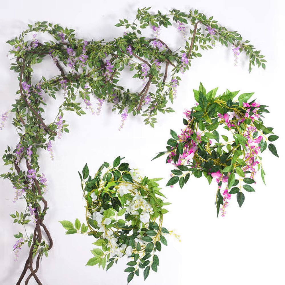 2pcs 7ft Artificial Silkflower Wisteria Blossom Vine Flower Wreath Garland Wedding Home Decoration Wedding Arch Floral Decor