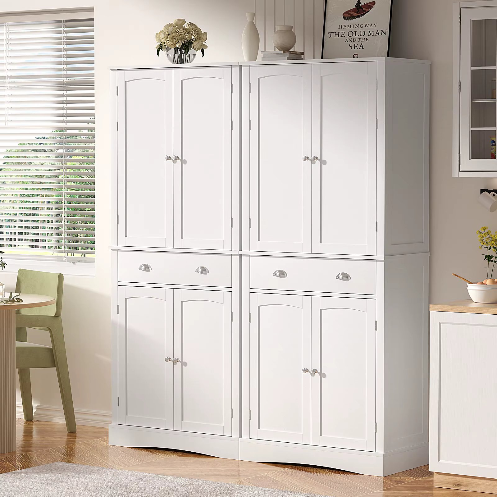 71" H Freestanding Cupboard with 2 Storage Cabinet, 1 Drawer and 4 Adjustable Shelves,Large Tall Pantry Cupboard for Dining Room