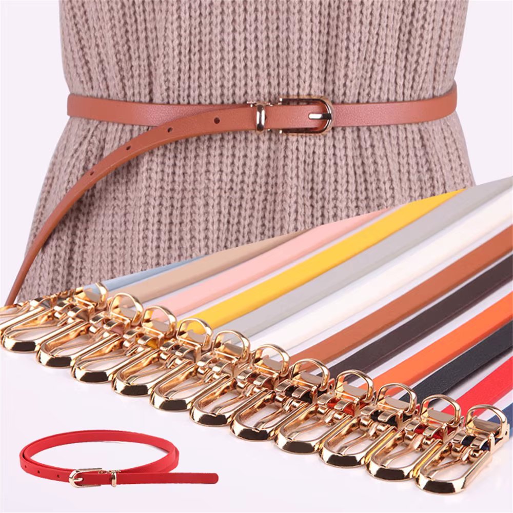 Fashion Black Blue White Pink Red Women Belts Thin Skinny Waistband Pin Buckle Adjustable Belt Summer Dress Jeans Strap Pu Belts