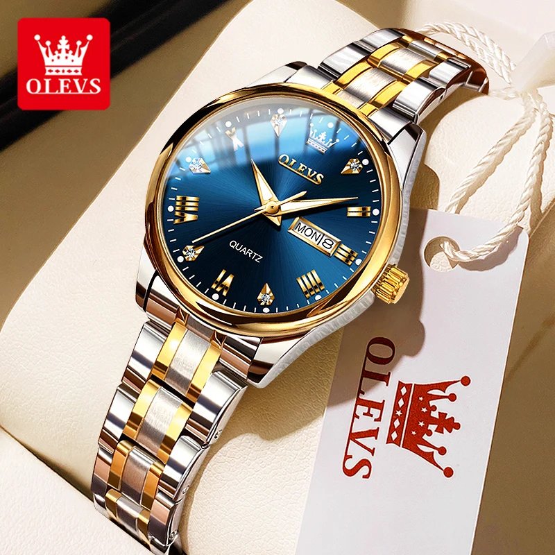 OLEVS 5563 Womens Watch Original Luxury Waterproof Luminous Quartz Wristwatch Zircon Scale Dual Calendar Display Ladies Watch