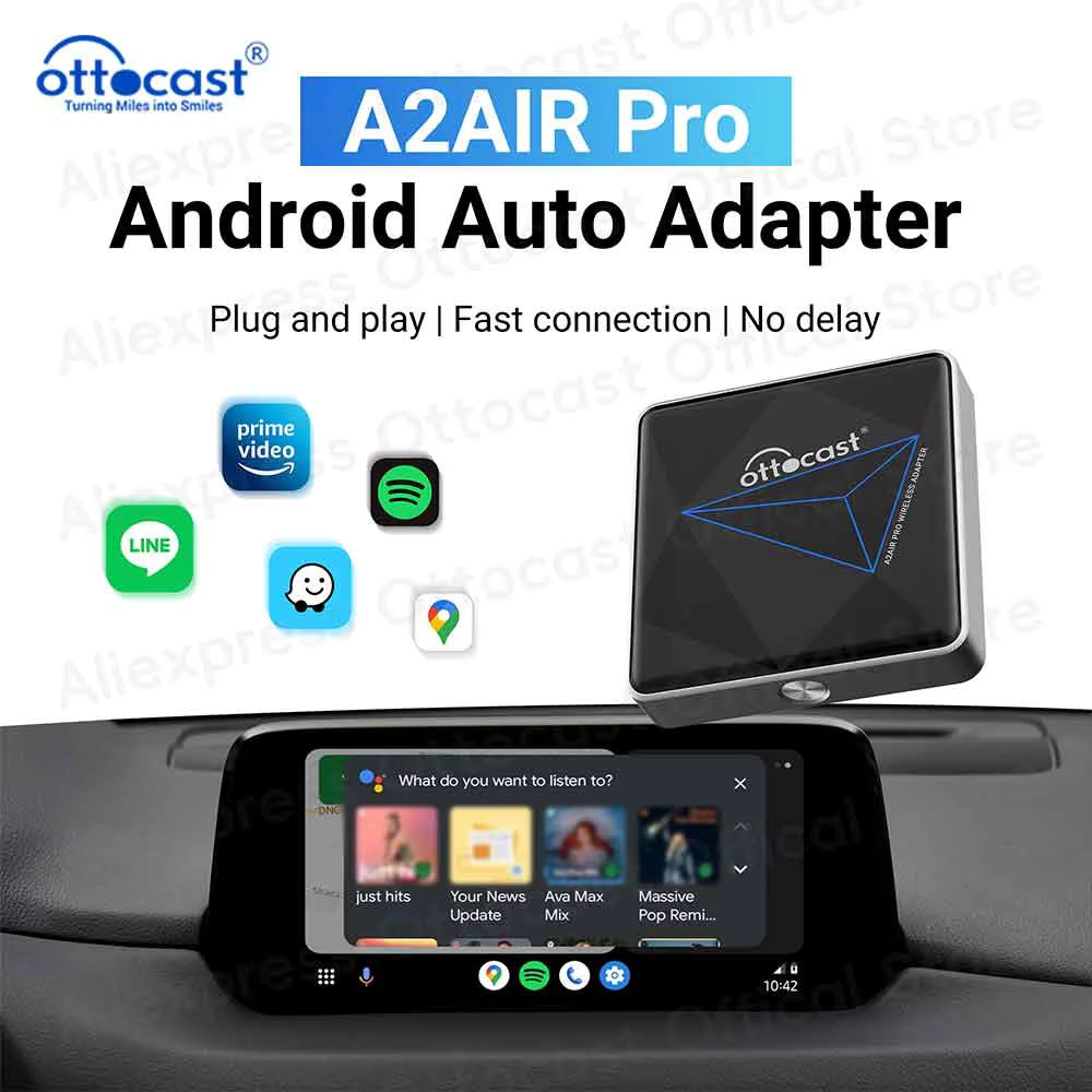 OTTOCAST A2Air Pro Wireless Android Auto Adapter for Android 14 Phone Car Accessories for Kia VW Audi Ford Benz  Chery Chevrolet
