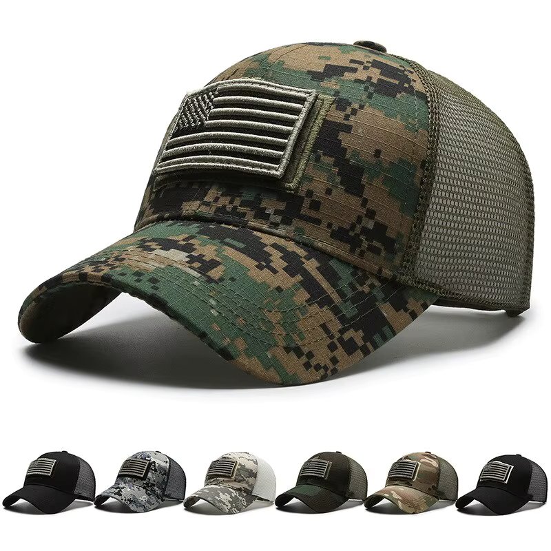 American Flag Camouflage Sticker Embroidered Baseball Cap Net Hat Men Outdoor Velcro Cap
