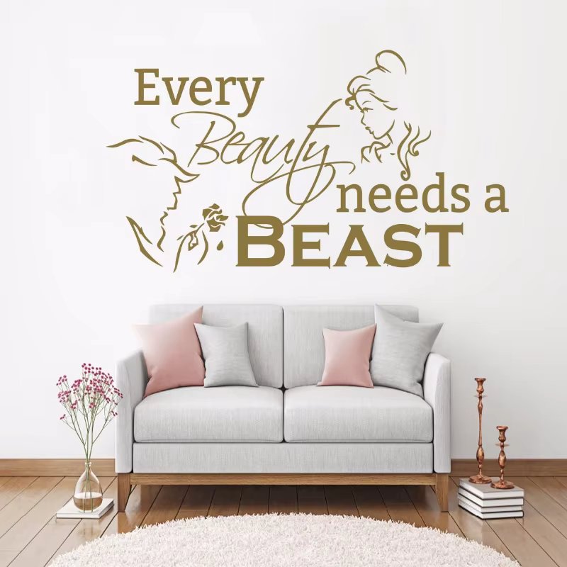 Kids Room Decal Beauty And The Beast Wall Sticker Vinyl Quotes Wall Decal Romantic Home Decor Girls Bedroom Art Wallpaper 4331