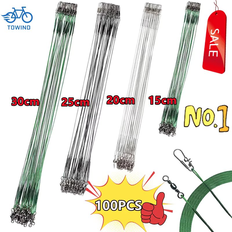 100/50/30/10pcs Anti Bite Steel Fishing Line Steel Wire Leader With Swivel Fishing Accessory Tools Lead Core Leash Fishing Wire