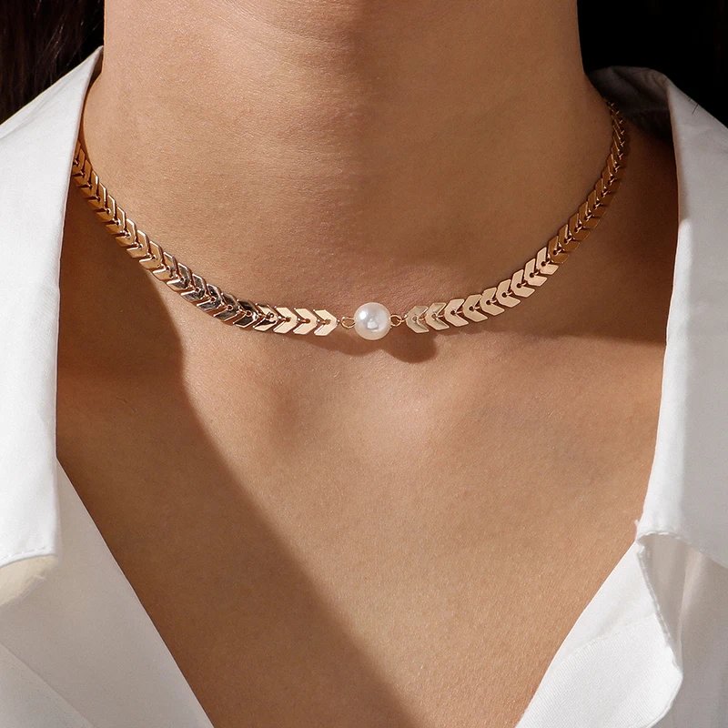 Aihua Punk Clavicle Flat Blade Snake Link Choker Necklace Unisex Gold Silver Color Stainless Steel Neck Chains For Women Jewelry