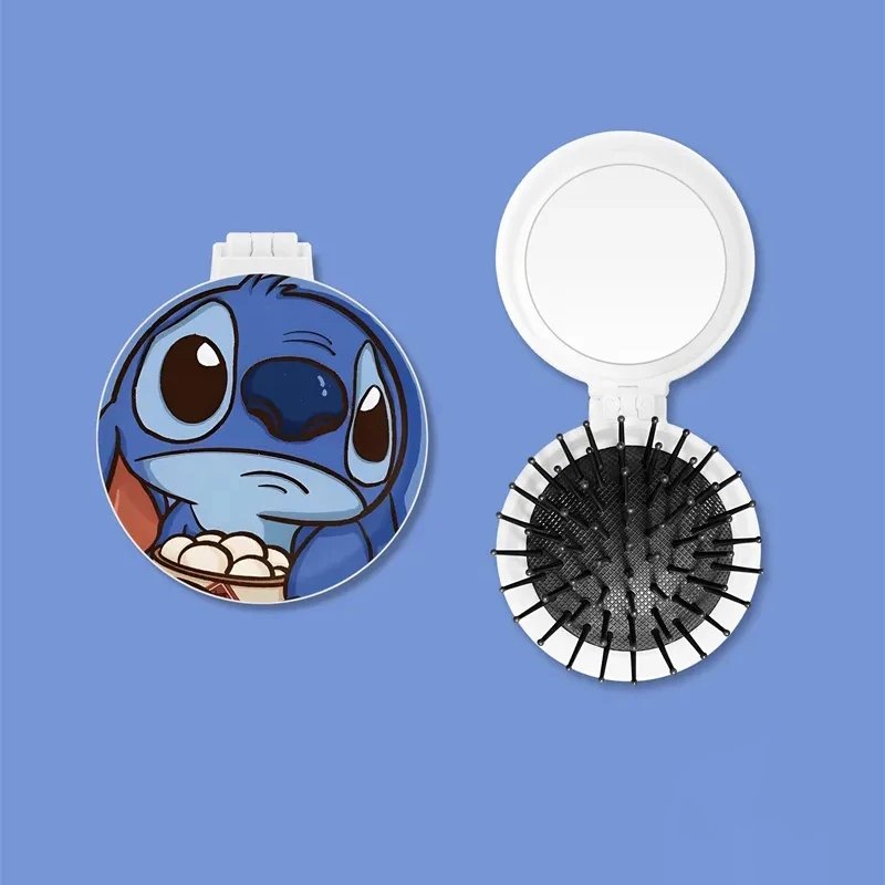 Disney Stitch Mini Air Cushion Combs Mirror Cute Anime Figure Portable Massage Hair Brush Hairs Care Tool Accessories Women Girl