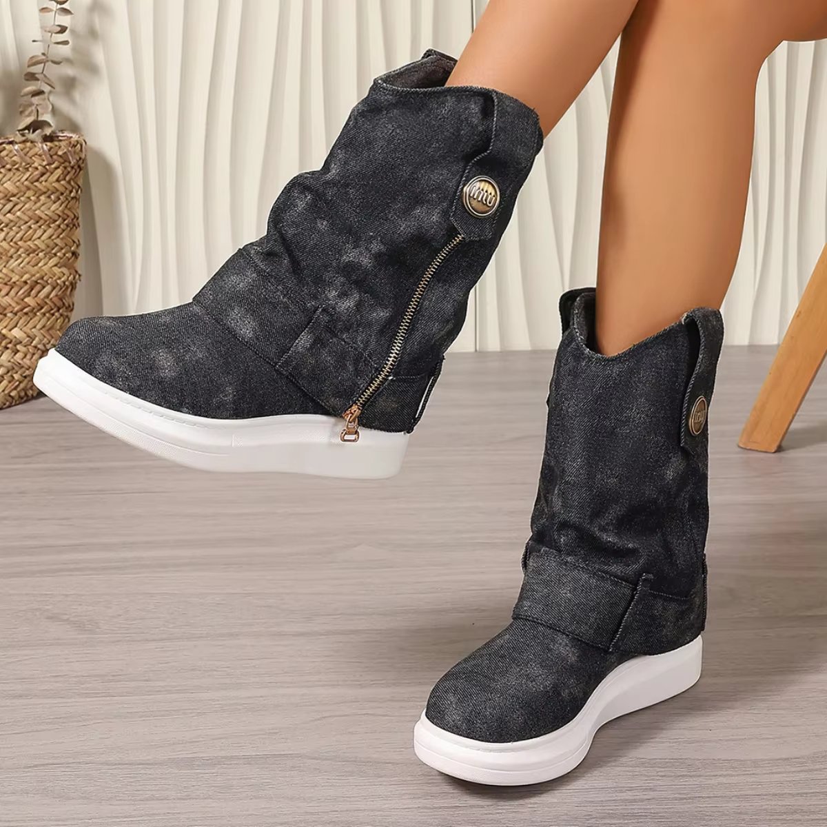 Women Boots Cowboy Platform Flat Ankle Boots Women Winter 2024 New Designer Casual Sneakers Trend Retro Zipper Shoes for Women
