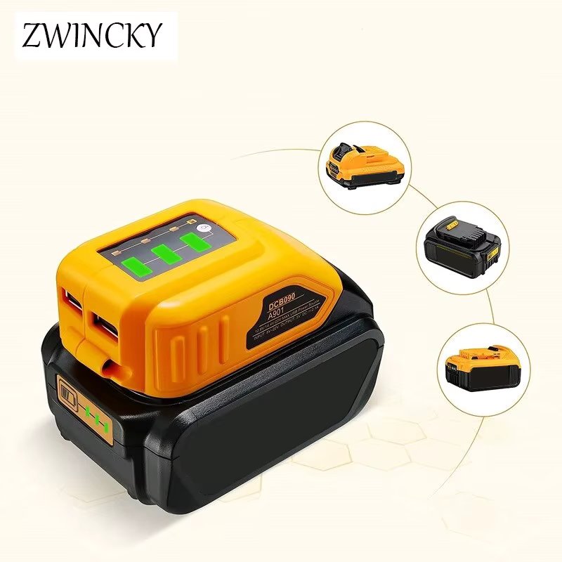 For DEWALT DCB090 Dual USB Phone Power Source Adapter Batteries Charging Converter 14.4V 18V 20V Charges USB Compatible Devices