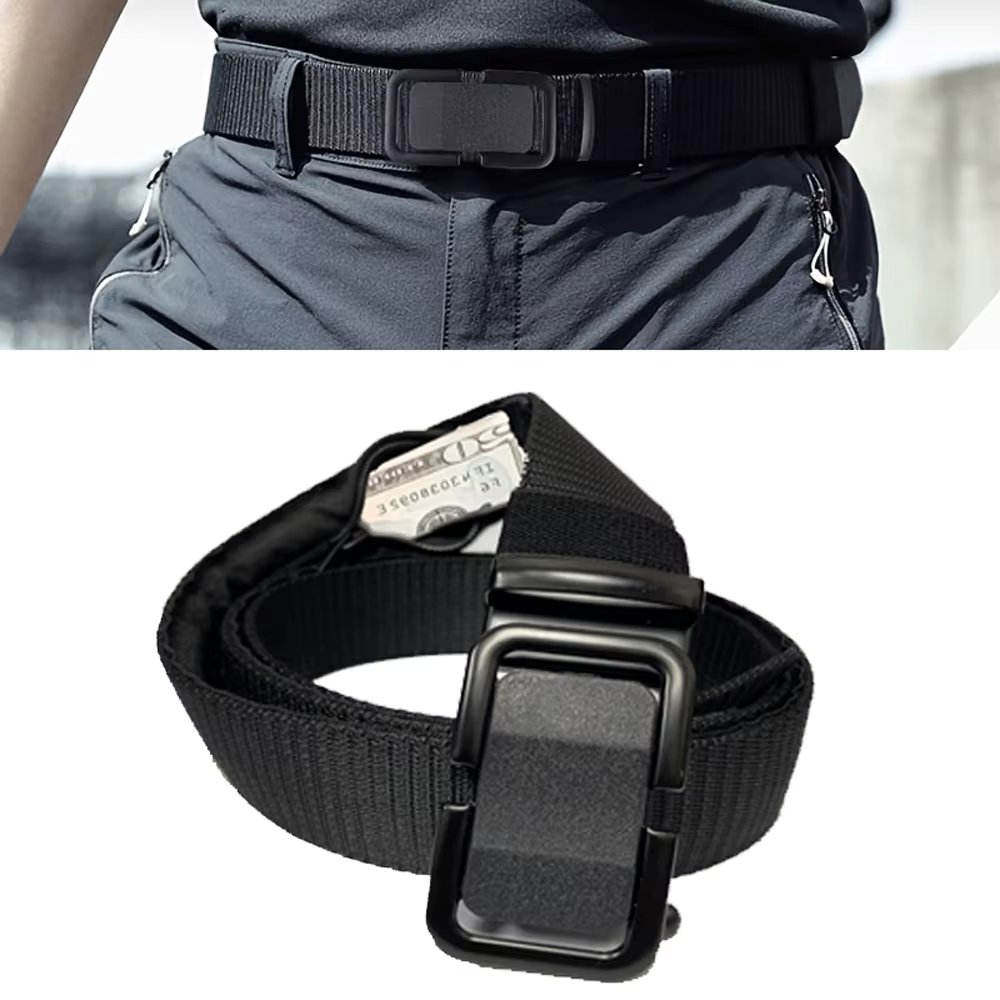 Automatic Buckle Tactical Belt With Hidden Money Pocket Travel Security Cash Anti-Theft Classic Unisex Canvas Hid Key Military