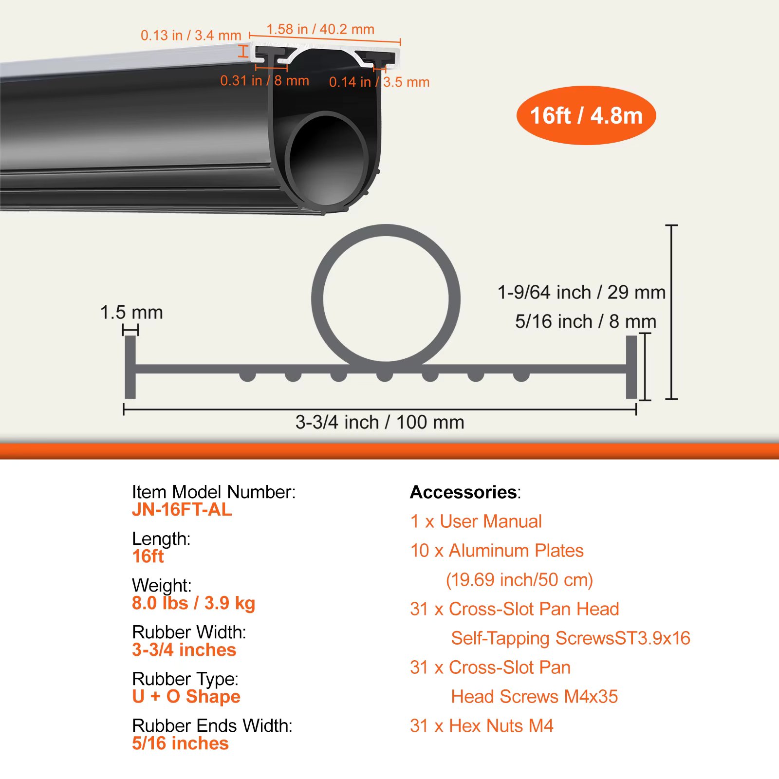 16ft 4.8m w Base