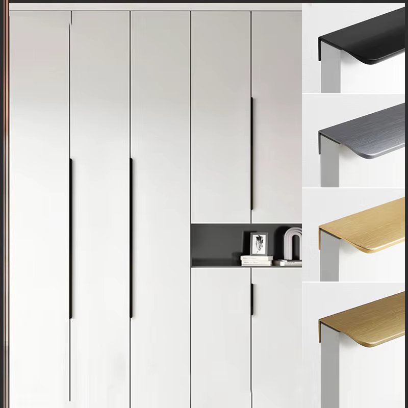 Minimally Designed Door Handles, Invisible Non Perforated Wardrobe with Long Edges, Black Handles, Hidden Handles in Cabinets