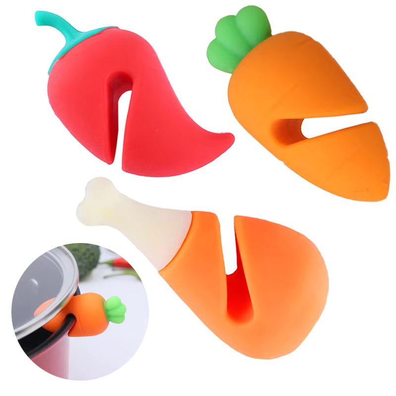 Creative Cute Little Pepper Carrot Chicken Leg Modeling Pot Lid Raising Silicone Anti-Spill Kitchen Practical Fun Gadget 1PC