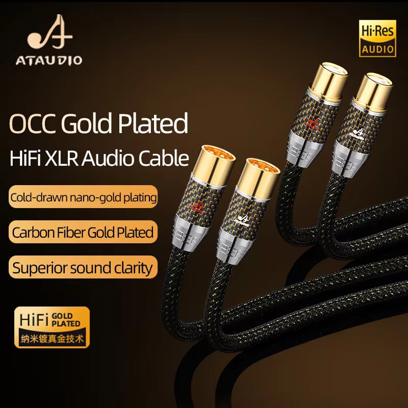 ATAUDIO HiFi XLR Balance Cable for Amplifier Speaker High Quality OCC Gold-plated Core 2XLR Male to 2XLR Female Plug Audio Cable