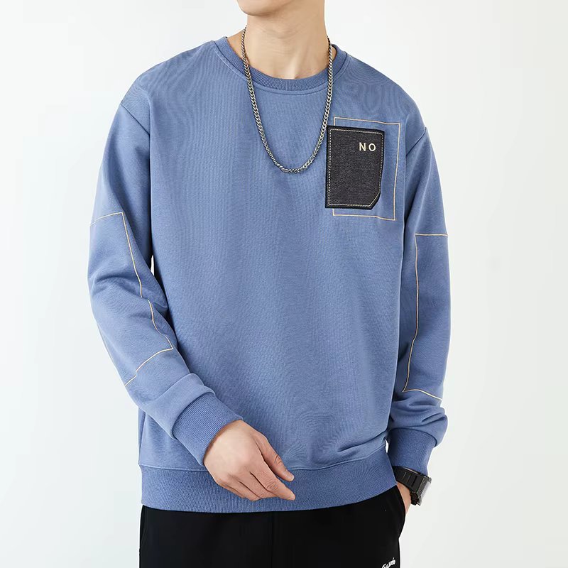 Men's Clothing Lantern Long Sleeve Pullover Sports Round Neck Casual Hoodies Contrast Color Boyfriend Spring Autumn Loose Tops