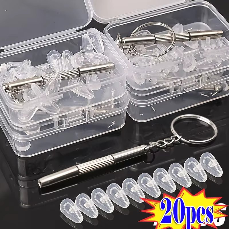20Pcs/Set Silicone Glasses Nose Pad Airbag Soft Air Non-Slip Air Cushion Boles with Screws Screwdrivers Eyeglasses Accessories