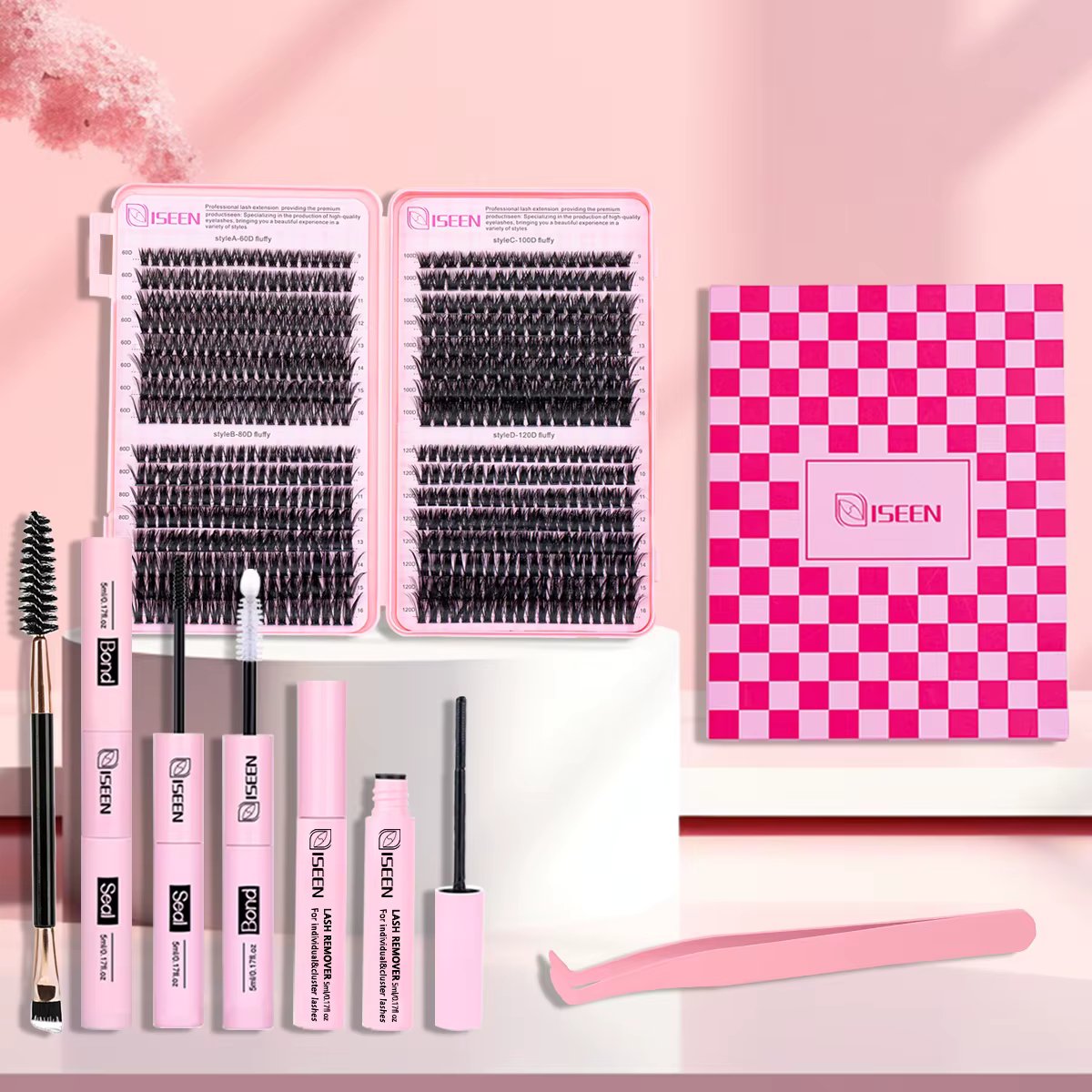 DIY Segmented False Eyelash Set Large Capacity Cluster Eyelash Book With Glue,Remove GLue,Twezeer,Brush,Festival gift