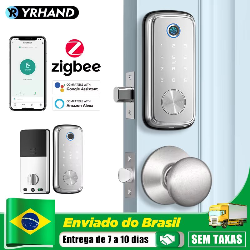 Do Brasil Tuya Zigbee Smart Deadbolt Lock cerradura inteligente Tuya app Biometric Fingerprint keyless Smart door lock For Home