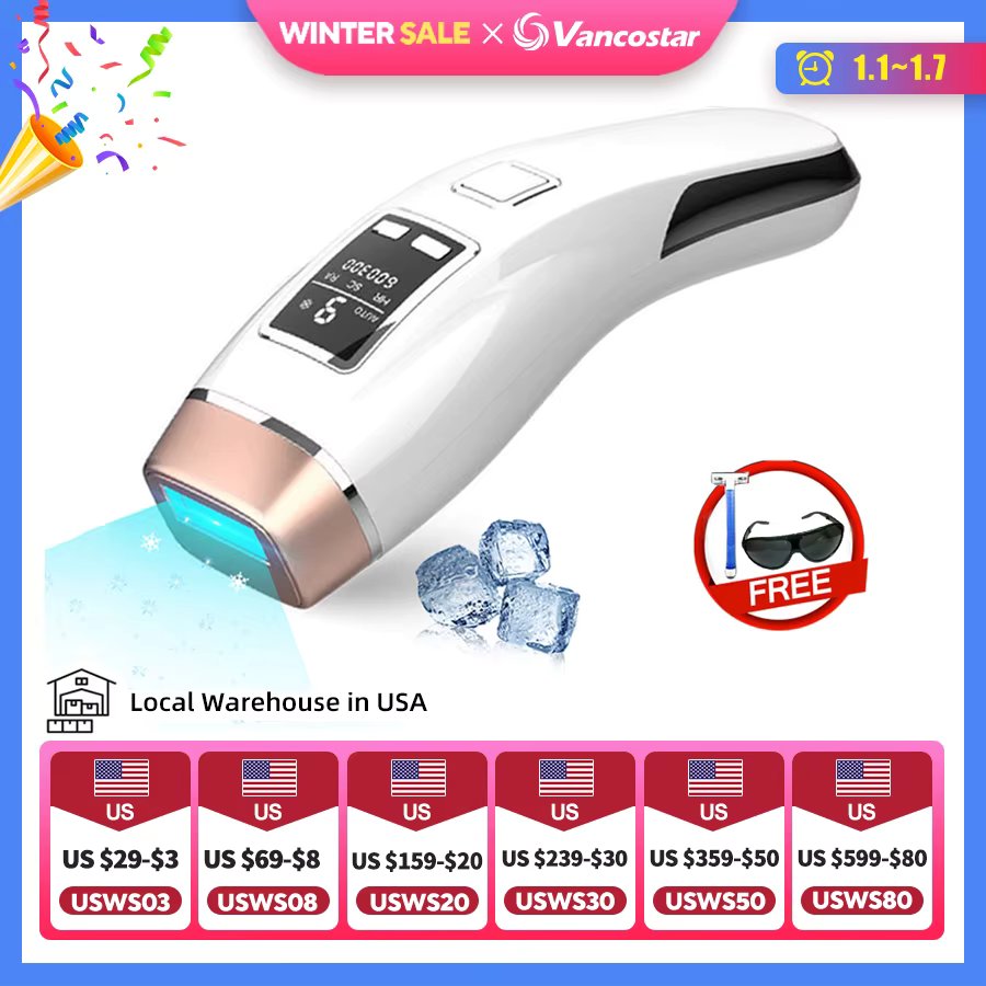 Newest 4in1 IPL Hair Removal Laser Epilator 999000 Flash Cooling LCD Acne Treatment Rejuvenation Device for Home Bikini Trimmer