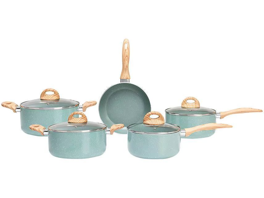 5 Pieces Botanyka Green Aluminum Brinox Cookware Set