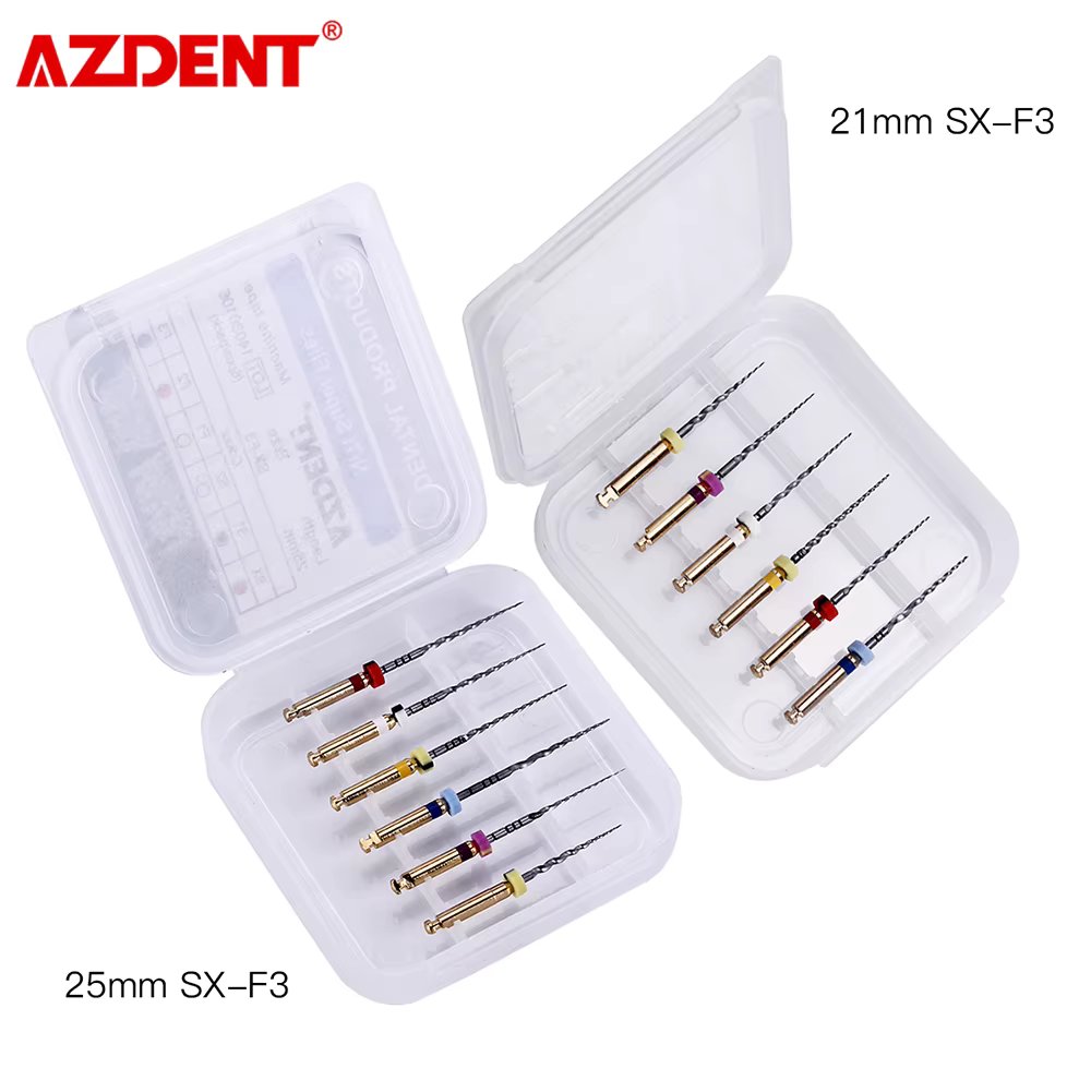 6pcs/Box AZDENT Dental Engine Use NiTi Super Rotary File SX-F3 25mm Machine Taper Nickel-titanium Alloy