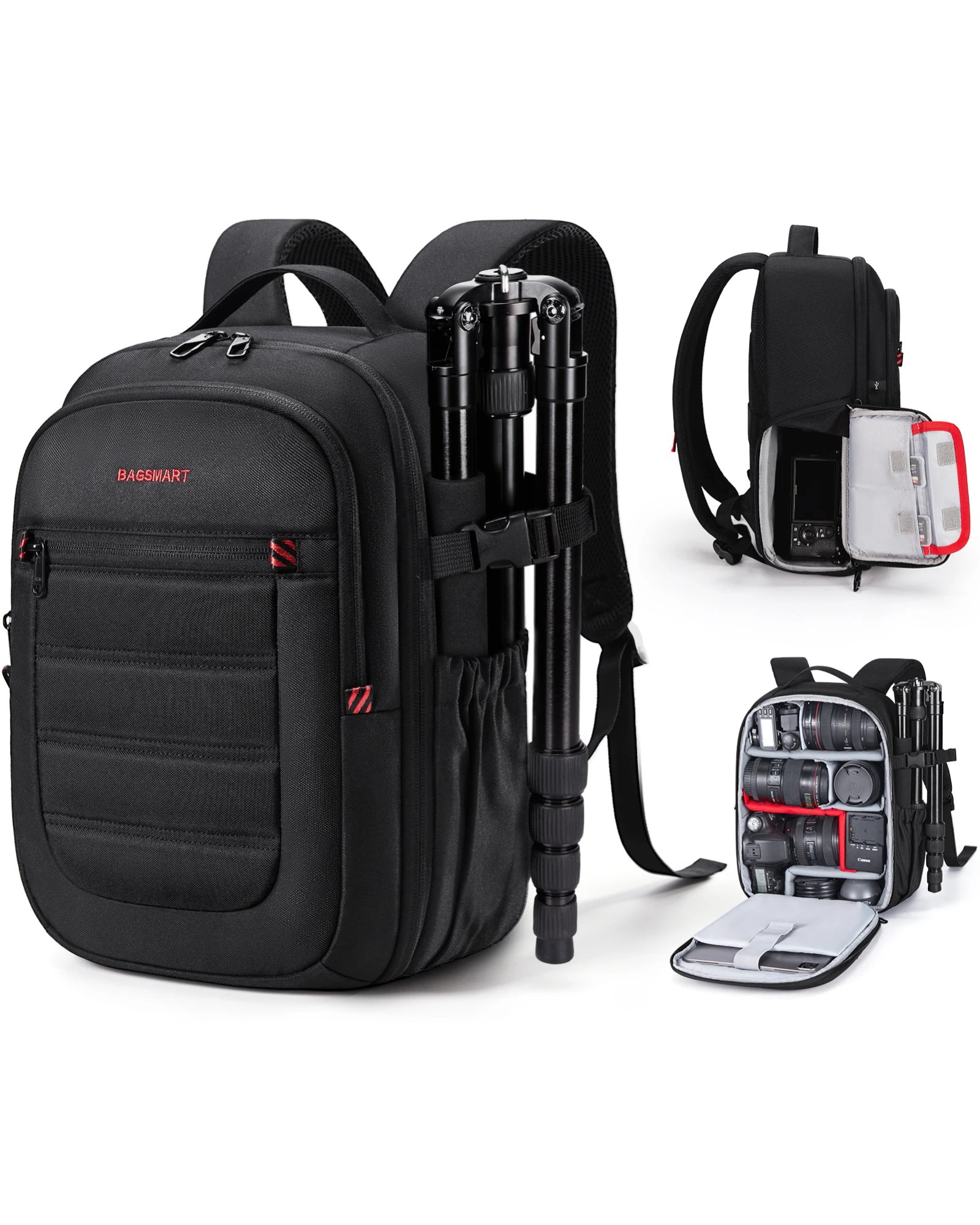 BAGSMART Expandable Camera Backpack for Photographers Waterproof Travel DSLR Camera Bag with 15.6" Laptop Compartment