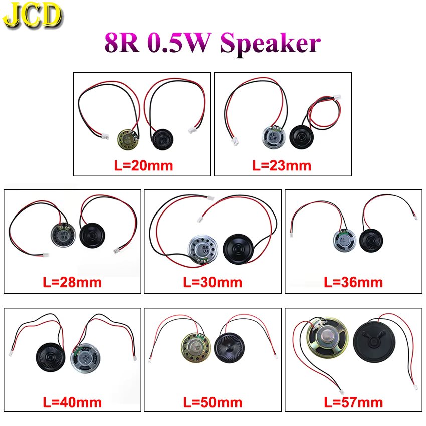 1X 8 Ohm 8R 0.5W Mini Ultra-thin Horn Speaker Diameter 20mm 23mm 28mm 30mm 36mm 40mm 50mm 57mm Loudspeaker W/ P2.0 Termina Wire
