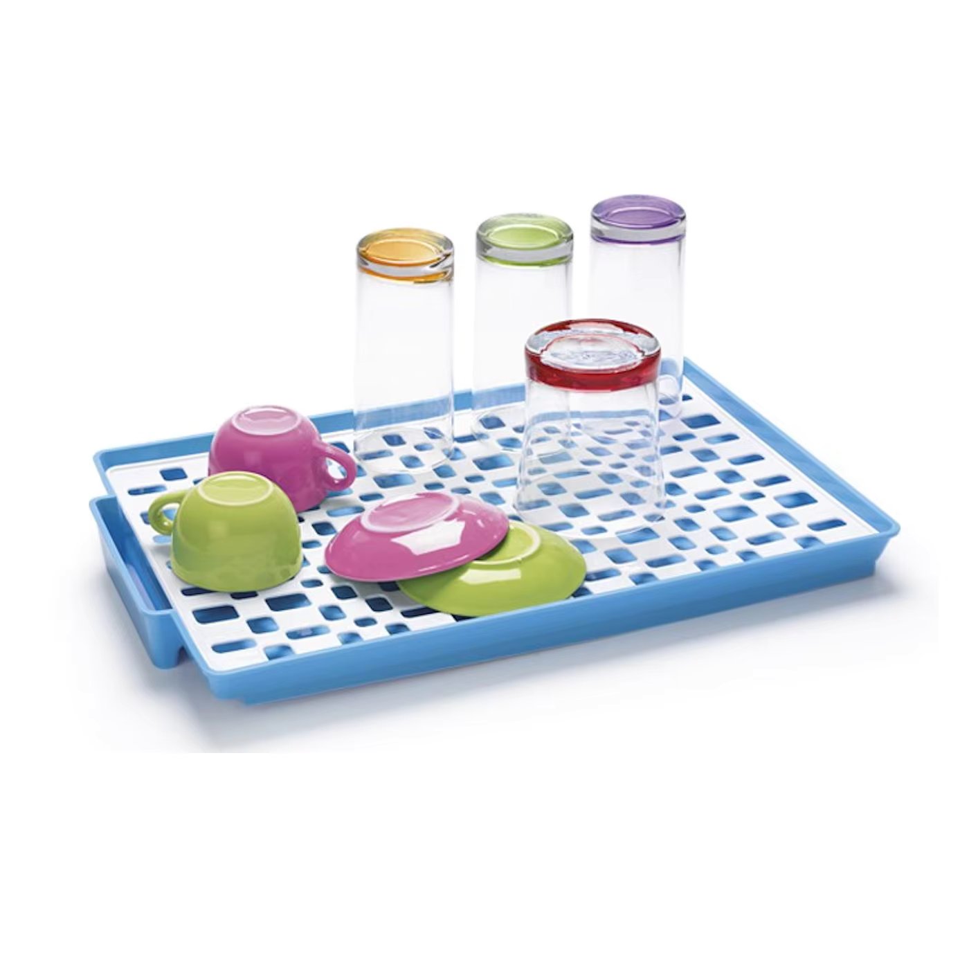 Tradineur rectangle plastic drainer with anti-drip tray 40x27x3 cm, dish drainer, cups, cutlery, Holder,