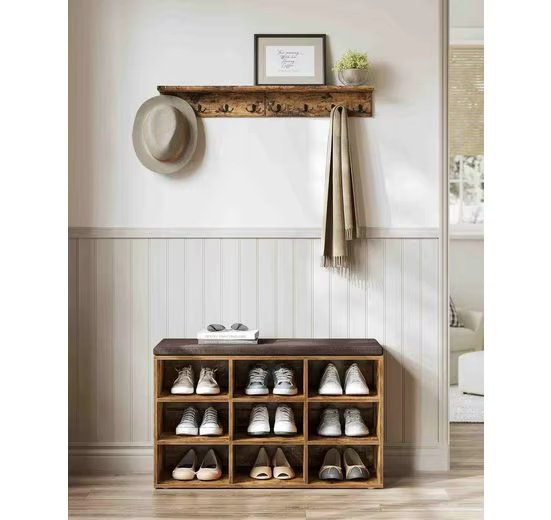 VASAGLE shoe bench, shoe rack, with 9 compartments, 78.5x30.3x48 cm