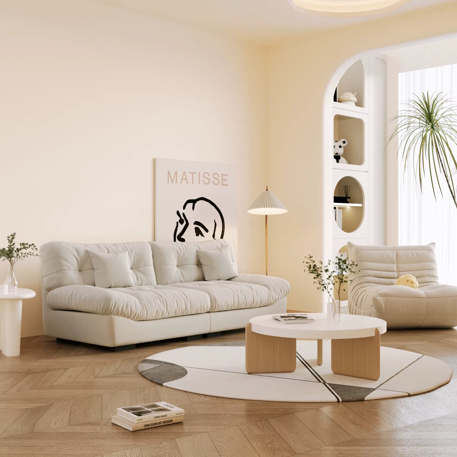 89'' Fluffy Cloud Couches Sectional Sofa for Living Room Modern Minimalist Sanded Velvet Fabric Loveseat Couch with Two Pillows