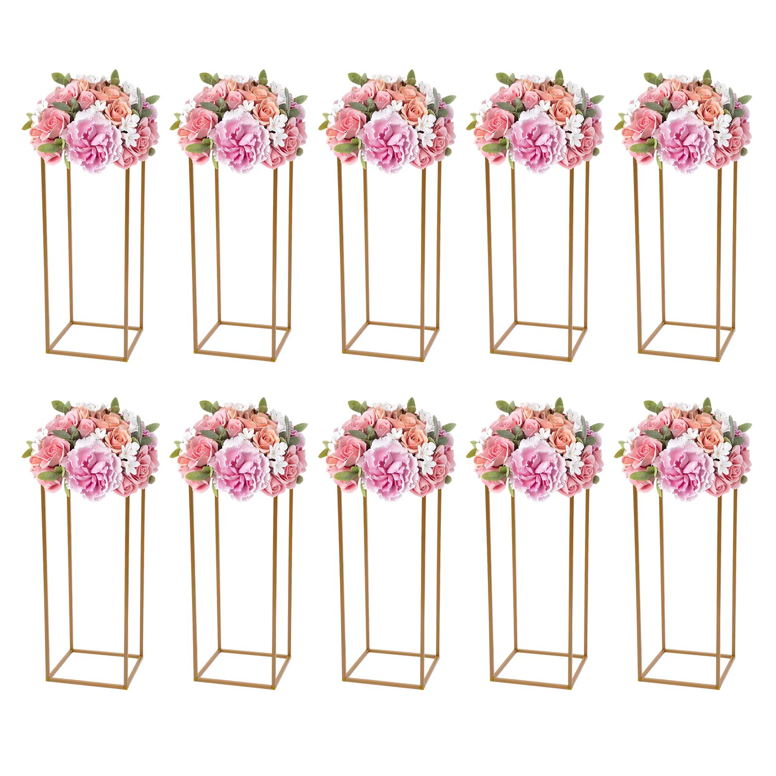 10Pcs Wedding Flower Stand Set 23.62"H Gold Metal Column Rack Wedding Party Prop Decor Balloon Display Holder Flower Vase Pillar