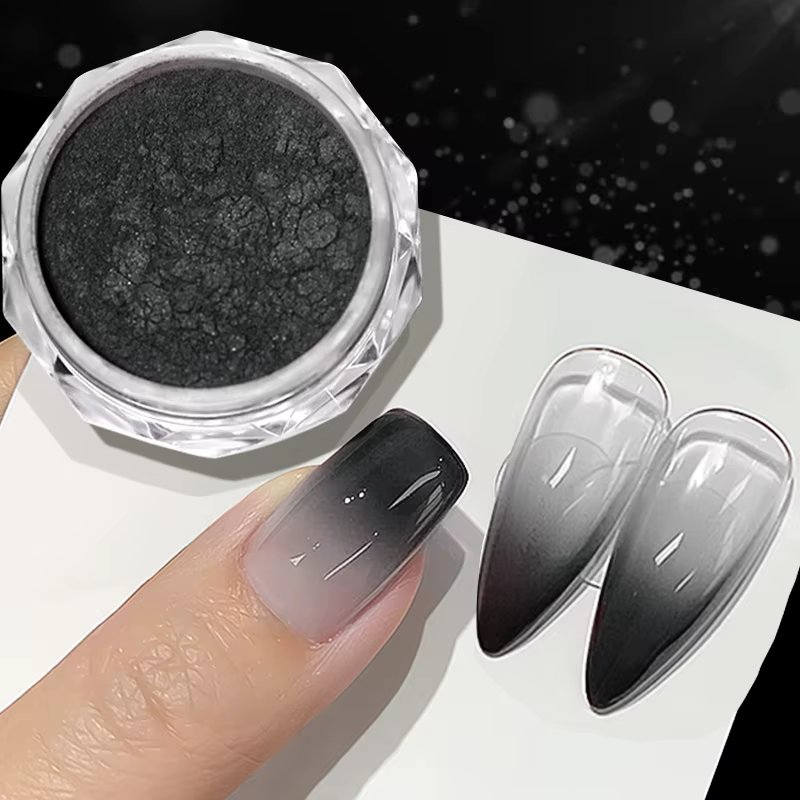 1 Box Gray Black Gradient Nail Powder Aurora Pearl Mirror Pigments Neon Effect Rubbing Dust White Pearl Nail Manicure Decoration