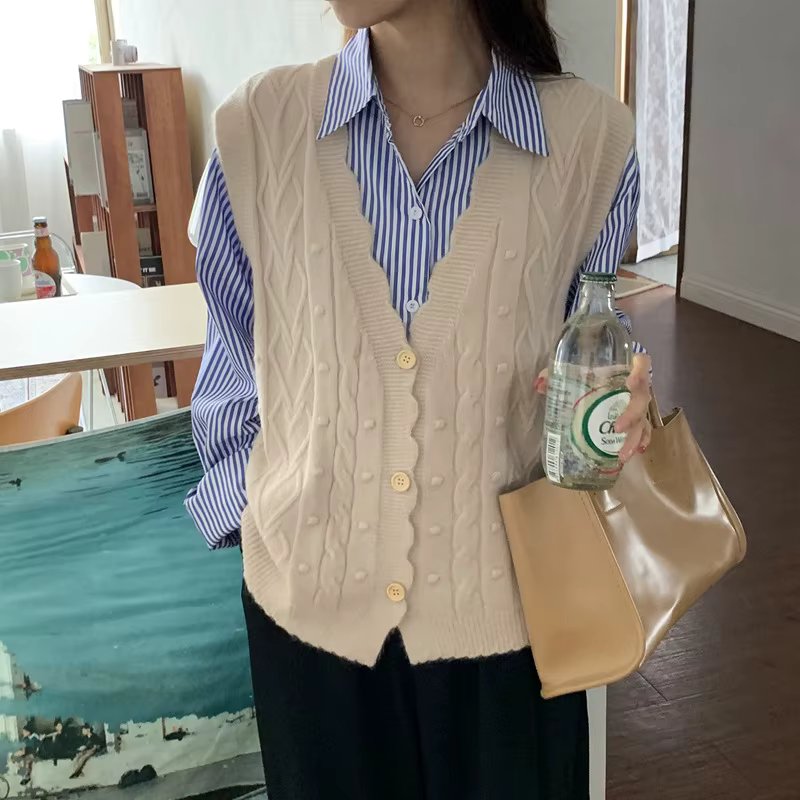 Spring Autumn Cable Kit Caregan Best Women V-neck Laid soft Kit Vest Vest VT0332