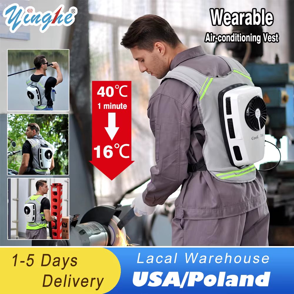 Wearable Cooling Air Conditioning Vest Rechargeable Air Conditioned Clothes 9600mAh Battery Powered Vest for Hot Weather Work