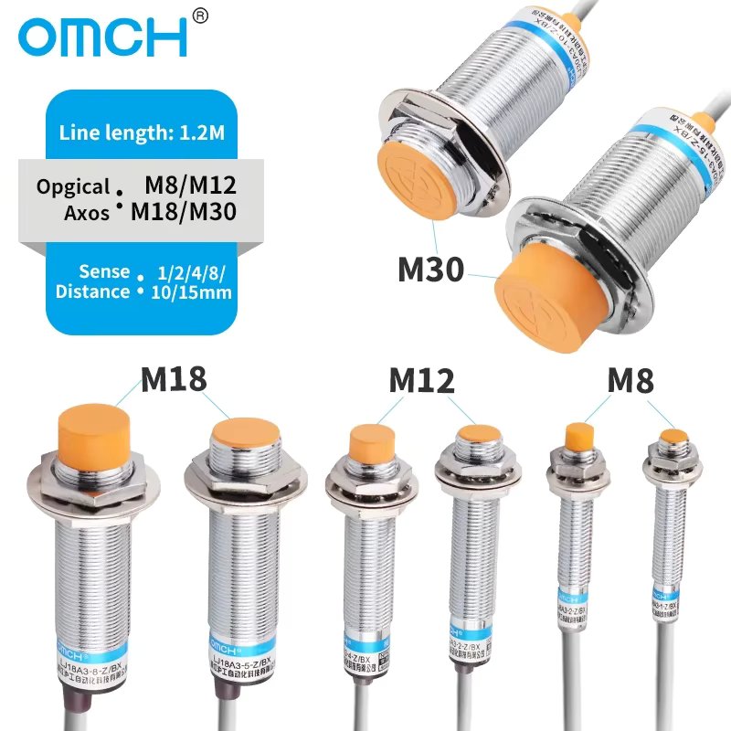 OMCH M8 M12 M18 M30 Inductive Proximity Switch Sensor Detection Distance 1/2 2/4 5/8 8/10mm NPN PNP NO NC DC 3-wire 6-36V