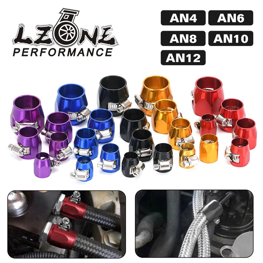1lot=2pcs Hose Clamp AN4 AN6 AN8 AN10 AN12 Fuel Pipe Clip Oil Water Tube Hose Fittings Finisher Clamps Hex Finishers