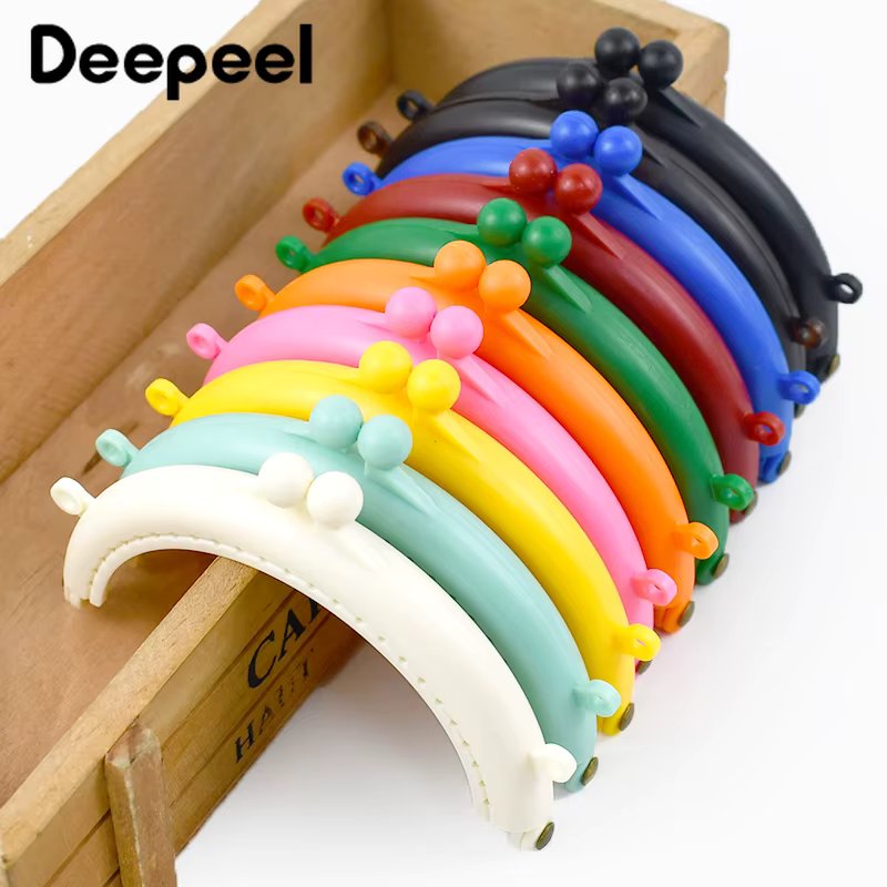 10Pcs Deepeel 85mm Colored Plastic Semicircle Bag Handle Double Ear Purse Frame Resin Kiss Clasp Handbag DIY Sewing Accessories