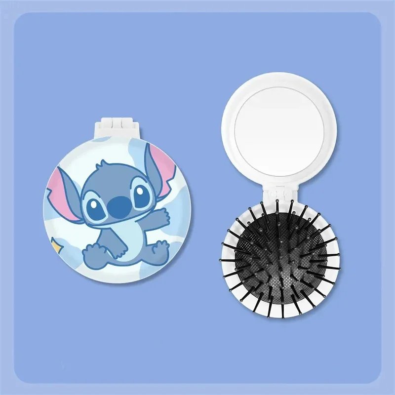 Disney Stitch Mini Air Cushion Comb Mirror Cute Cartoon Anime Figure Portable Massage Hair Brush Hair Care Tool Accessories Girl