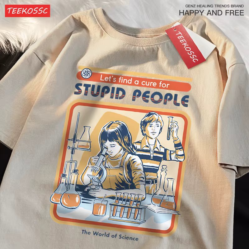 A Cure For Stupid People Clothing Male Oversized Breathable Tshirt Loose T-Shirts Harajuku Casual Cotton Short Sleeve Couple