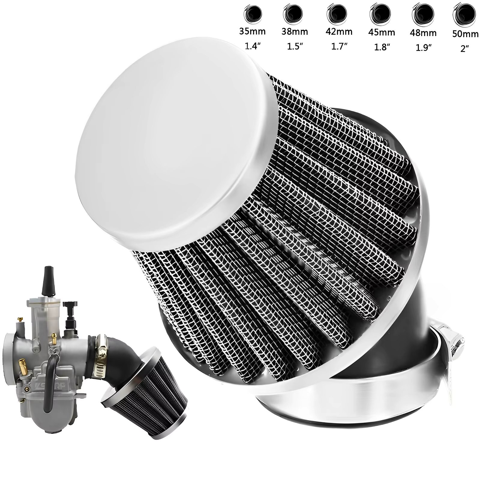 Universal Air Filter 35mm 38/42/45/48/50mm Motorcycle Air Filter for 50cc 110cc 125cc 140cc Motorcycle ATV Scooter Pit Dirt Bike