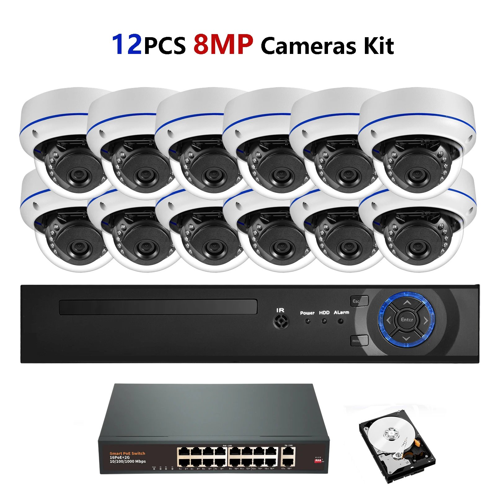 12pcs 8MP Cameras