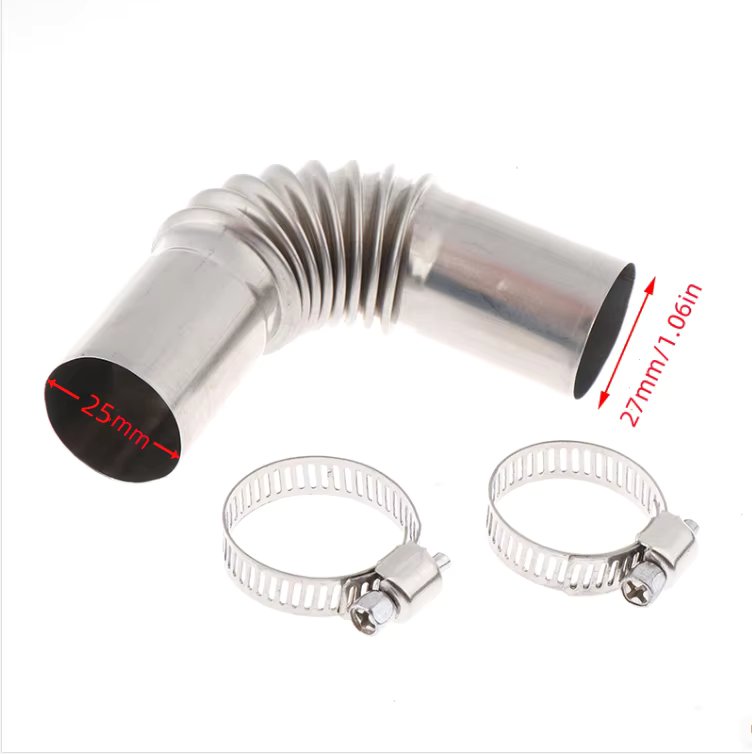 1Set 25mm 27mm 13cm Long Elbow Pipe Air Parking Heater Exhaust Tube Elbow Connector With Clip For Boats Heater Car Heating Part