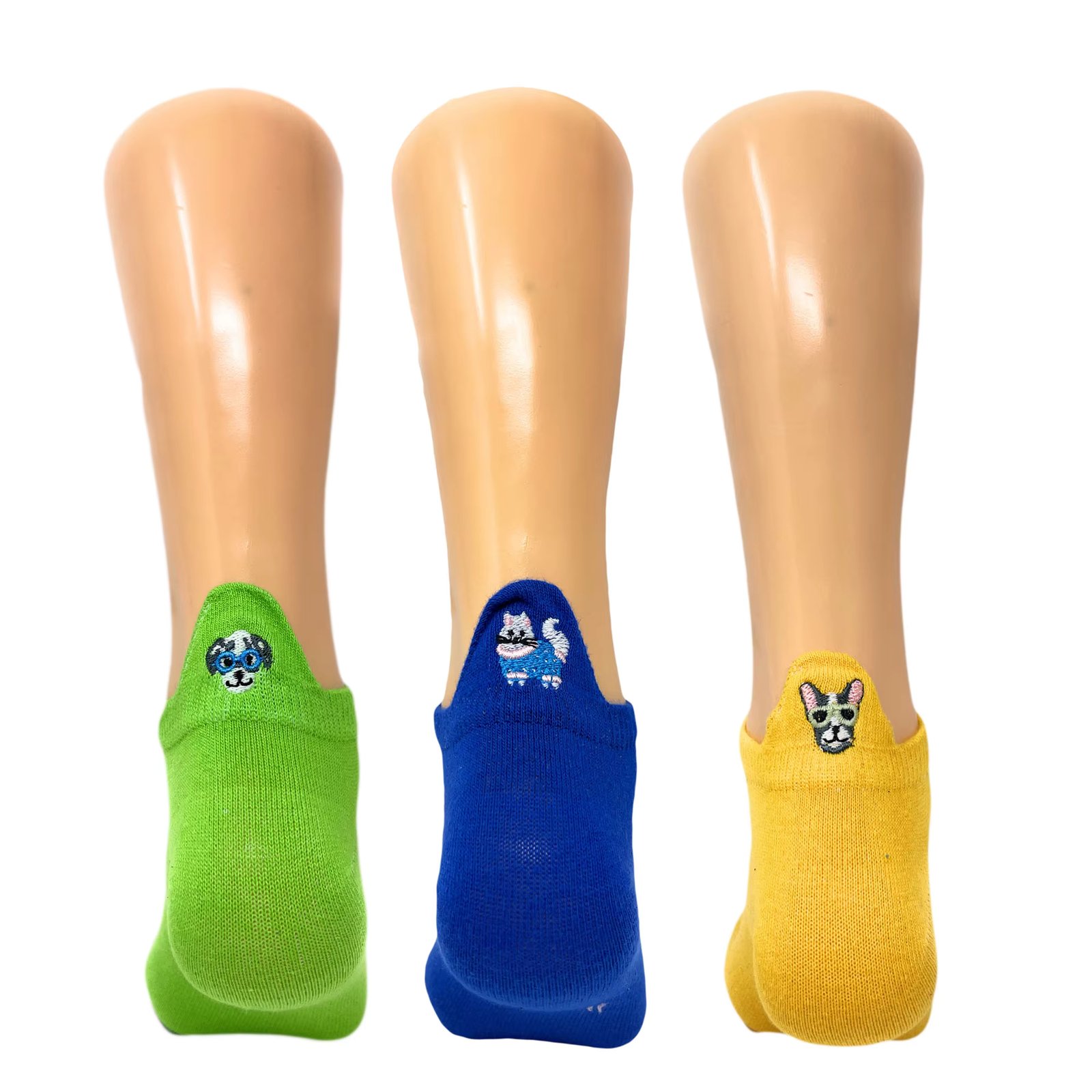 Dog Embroidered Low Cut Ankle Socks with Animal Pattern 3 Pairs