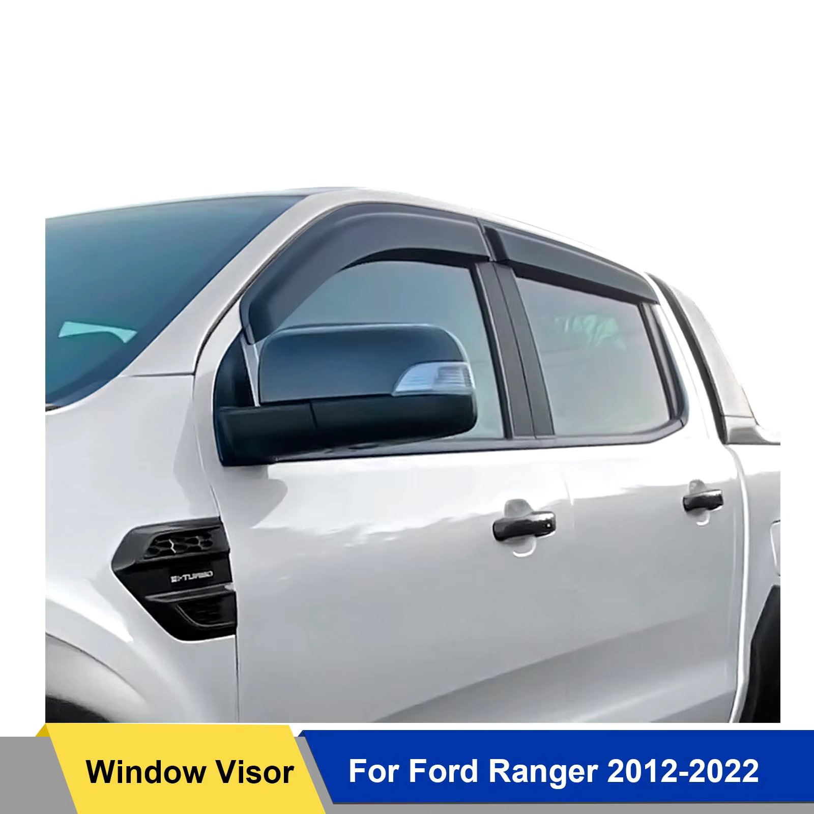 4PCS Car Door Visor Sun Rain Guards Weather Shield Window Deflector Window Visor for Ford Ranger 2012-2022 Wildtrak XL XLT XLS