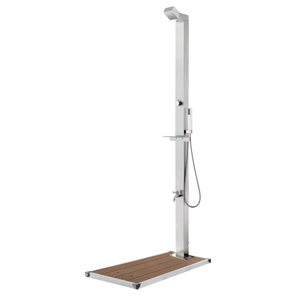 225cm Stainless Steel Garden Shower with Stylish Brown Base - Outdoor Spa Experience
