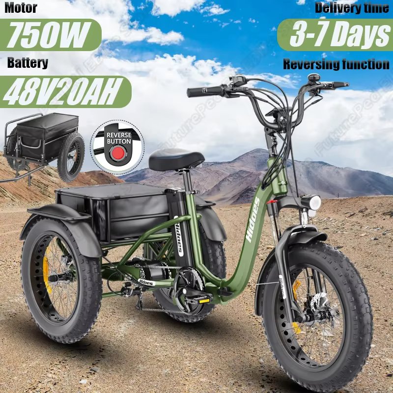 E-Trike 750W Motor 48V20AH Lithium Battery Reversing Function Aldult Electro Trike 20*4.0-In Fat Tire Mountain Electro Tricycle